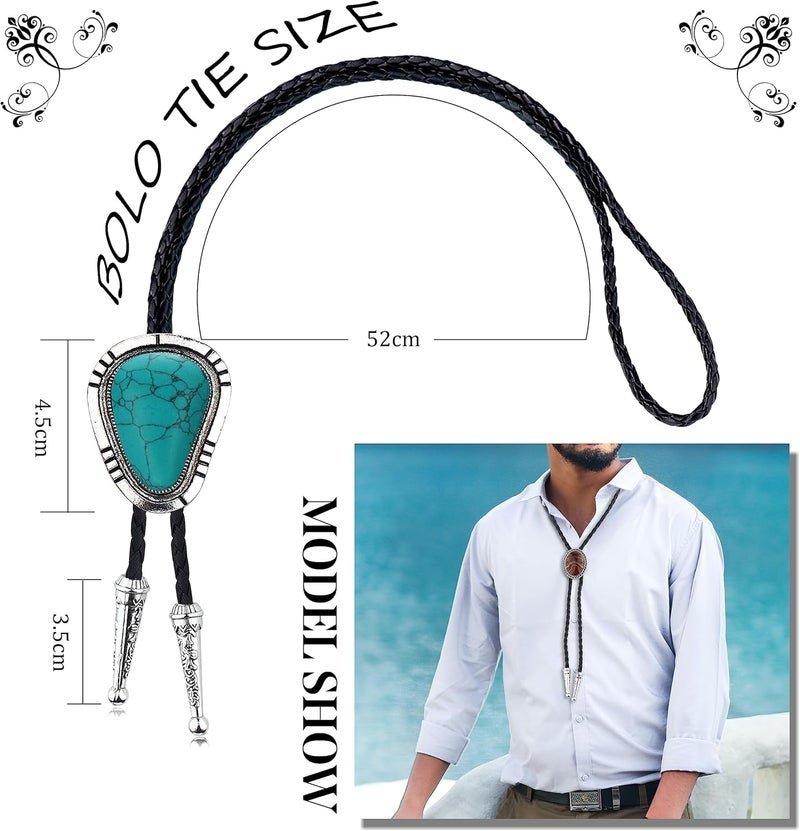 Fansilver 5Pcs Handmade Bolo Tie for Men Western Cowboy Leather Necktie Halloween Costume Accessories for Men Women - Image 2